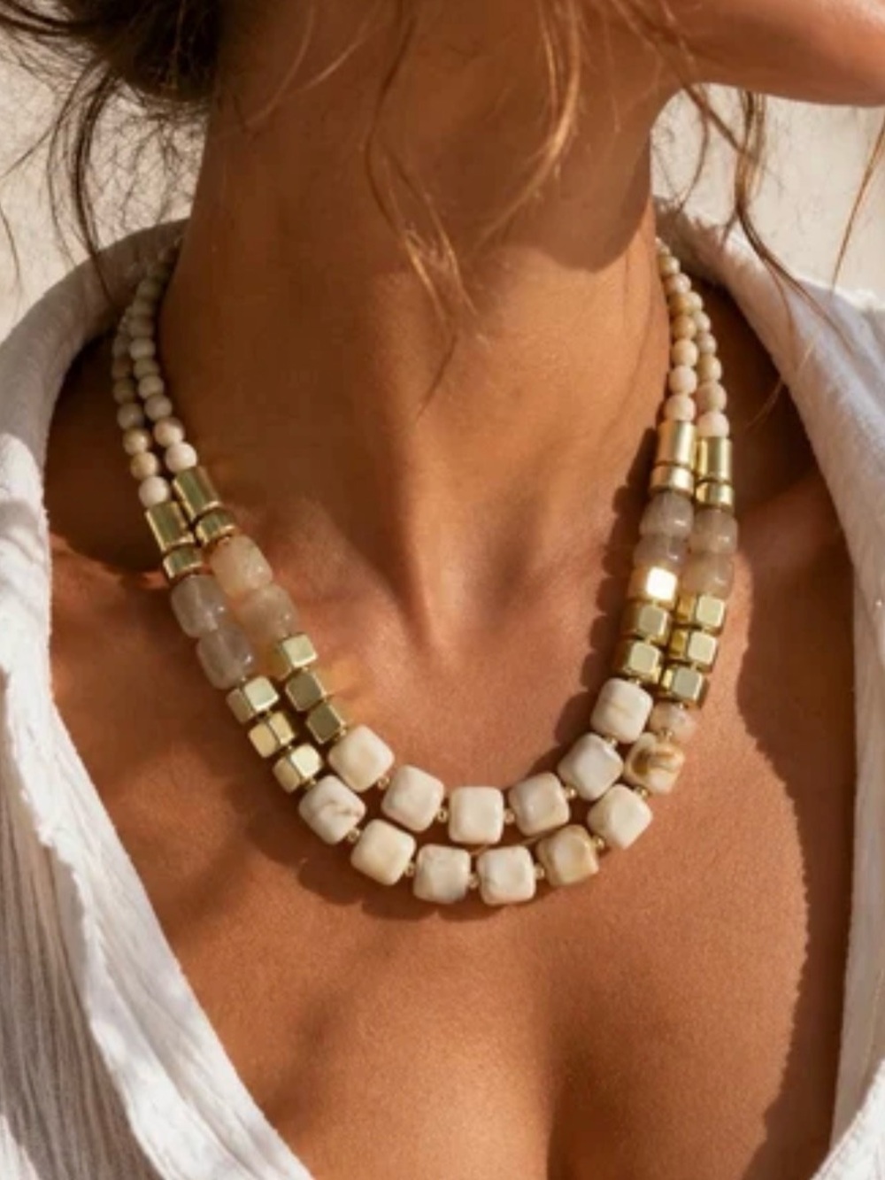 Cream and Gold Beaded Statement Necklace